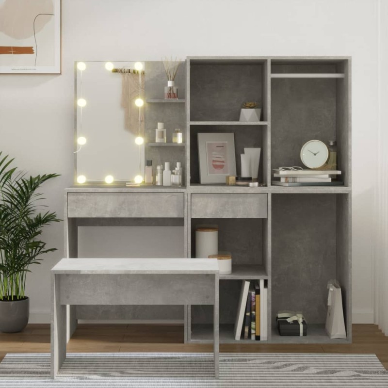 Conjunto toucador c/ LEDs madeira processada cinza cimento-Conjuntos de móveis para quarto-Home Retail