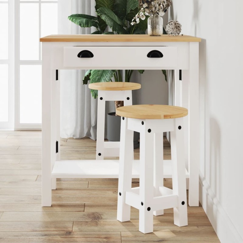 3 pcs conjunto de bar pinho maciço branco-Conjuntos de móveis para cozinha e sala de jantar-Home Retail