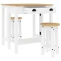 3 pcs conjunto de bar pinho maciço branco