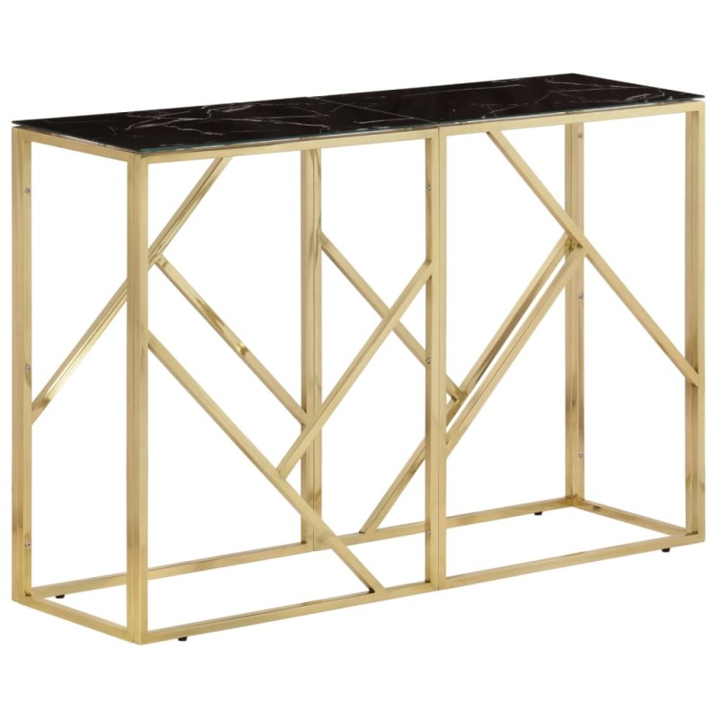 Mesa consola aço inoxidável e vidro temperado dourado-Mesas de apoio-Home Retail