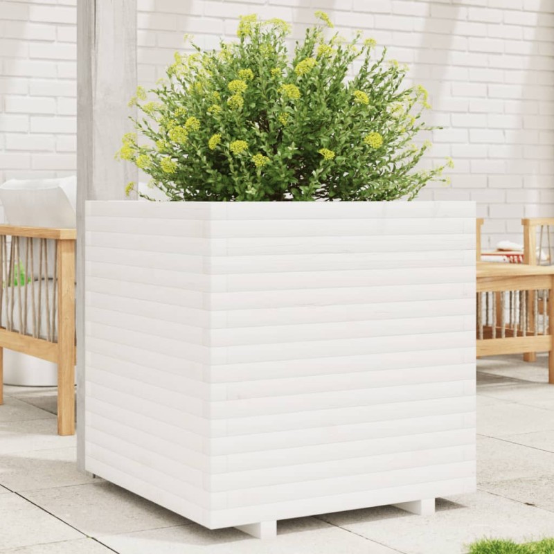 Vaso/floreira de jardim 70x70x72 cm pinho maciço branco-Vasos e floreiras-Home Retail