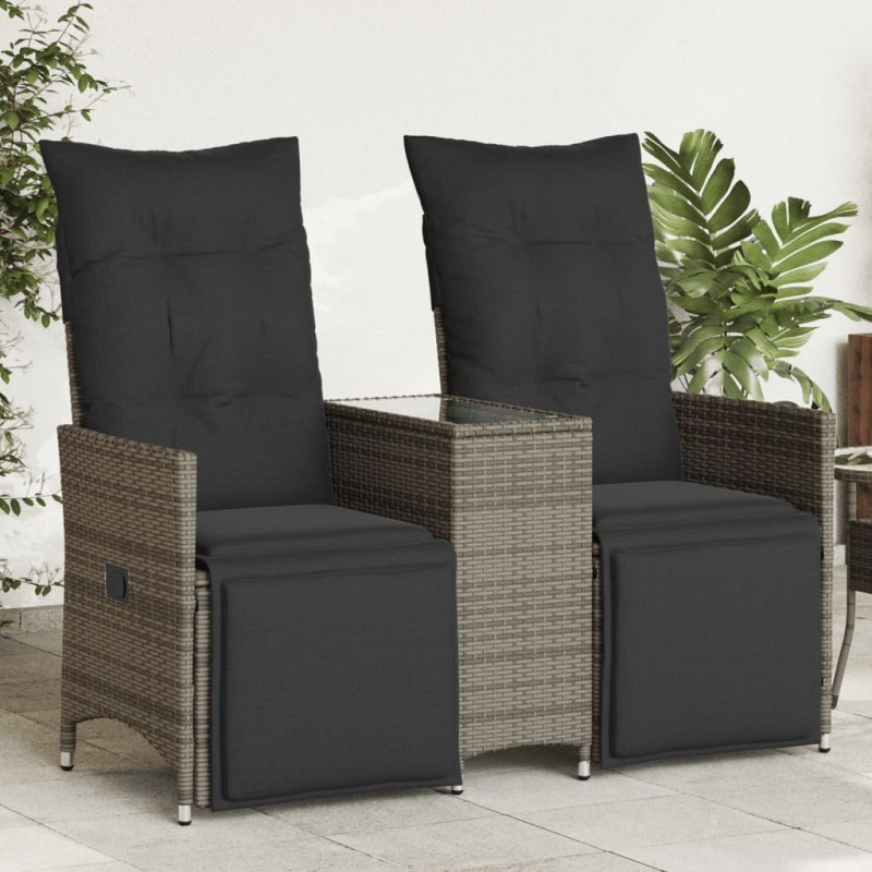 Sofá de jardim reclinável 2 lugares com mesa vime PE cinzento-Sofás para exterior-Home Retail