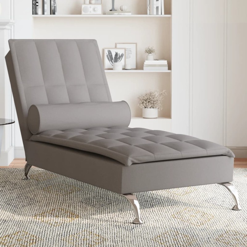 Chaise lounge de massagem com rolo tecido cinza-acastanhado-Cadeiras de descanso-Home Retail