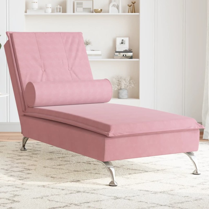 Chaise lounge de massagem com rolo veludo rosa-Cadeiras de descanso-Home Retail