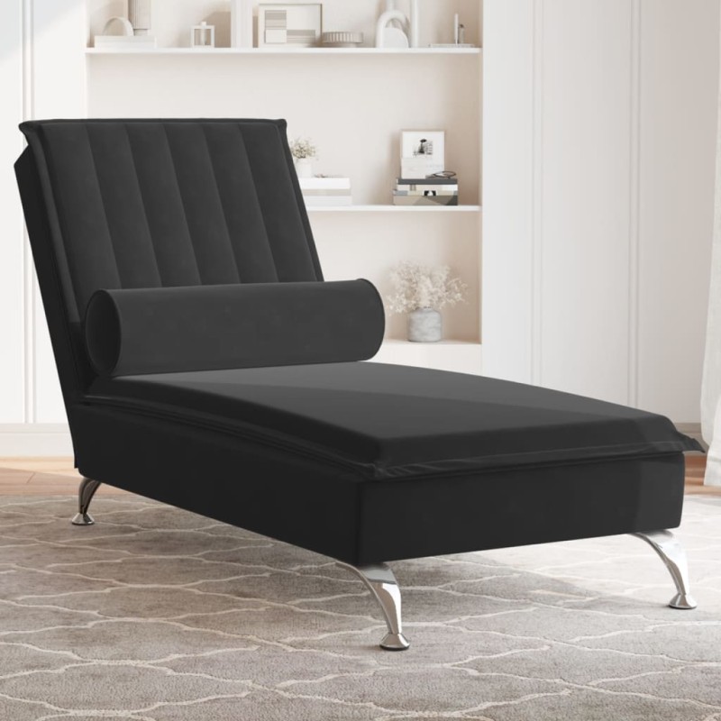 Chaise lounge de massagem com rolo veludo preto-Cadeiras de descanso-Home Retail