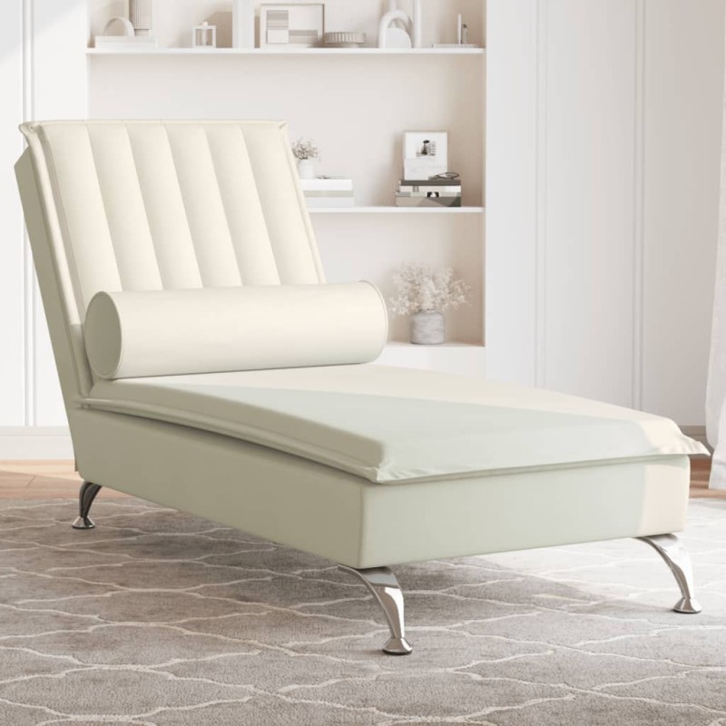 Chaise lounge de massagem com rolo veludo creme-Cadeiras de descanso-Home Retail