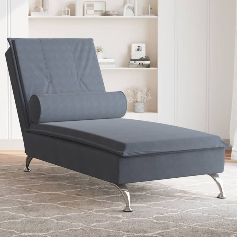 Chaise lounge de massagem com rolo veludo cinzento-escuro-Cadeiras de descanso-Home Retail