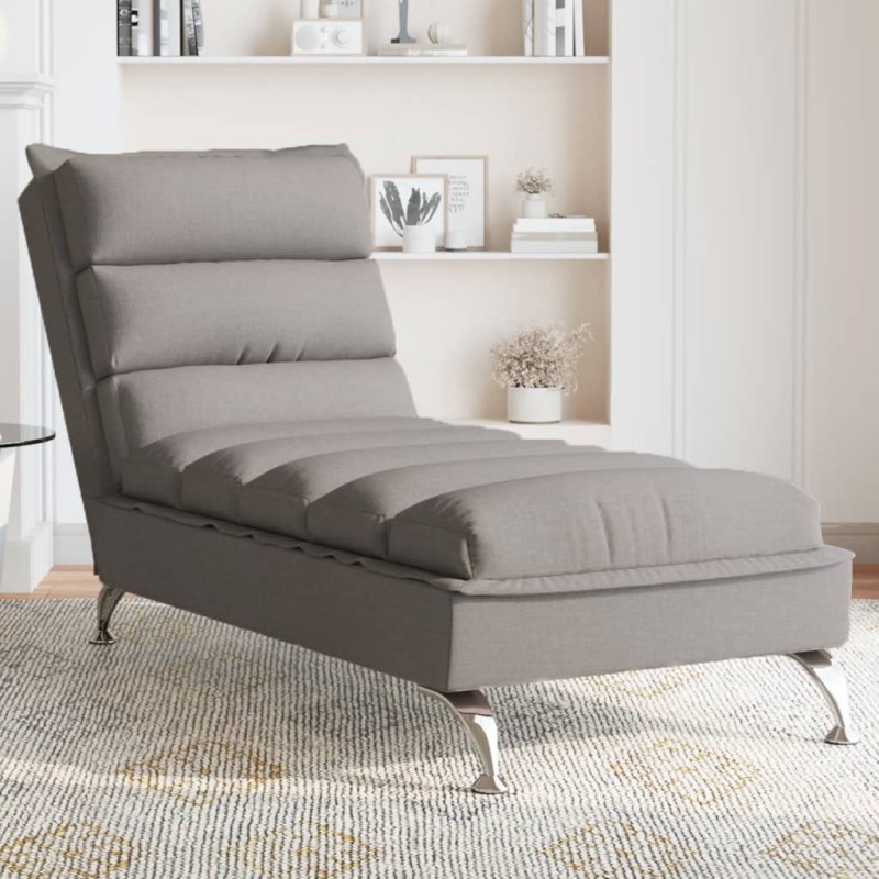 Chaise lounge massagem c/ almofadões tecido cinza-acastanhado-Cadeiras de descanso-Home Retail