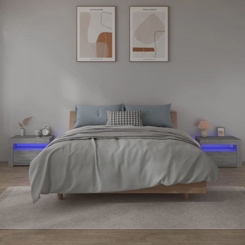 Mesas de cabeceira com LEDs 2 pcs 60x35x40 cm sonoma cinza-Mesas-de-cabeceira-Home Retail