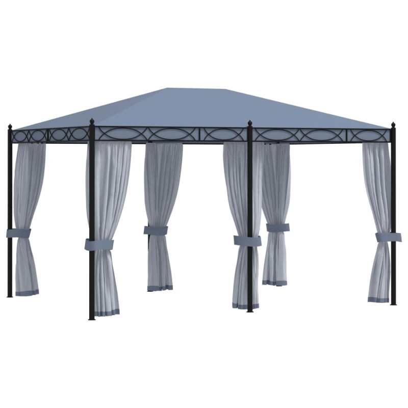 Gazebo com proteções em rede 3x4 m aço antracite-Toldos e gazebos-Home Retail