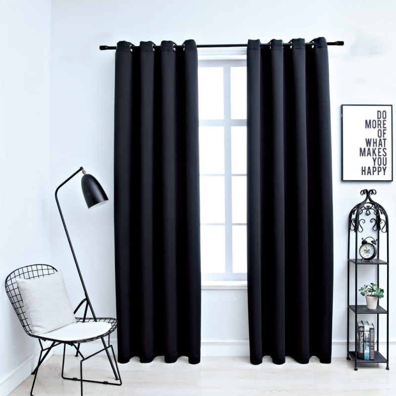 Cortinas blackout com argolas em metal 2 pcs 140x225 cm preto-Persianas e cortinas-Home Retail