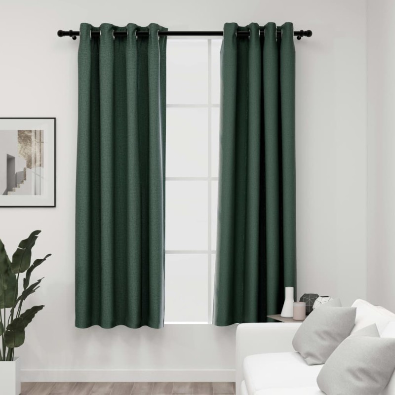 Cortinas opacas aspeto linho c/ ilhós 2 pcs 140x175 cm verde-Persianas e cortinas-Home Retail