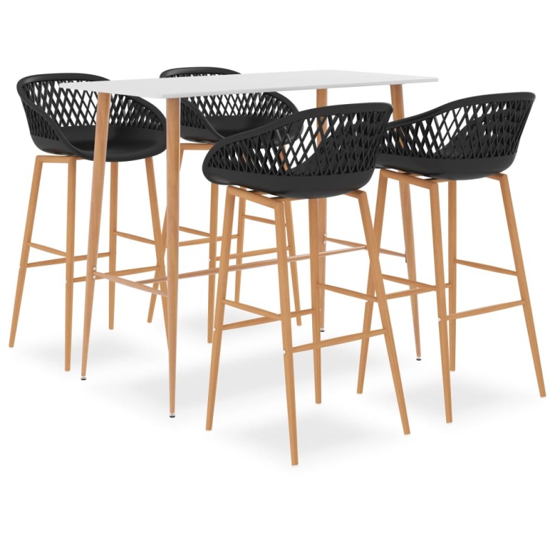 5 pcs conjunto de bar branco e preto-Conjuntos de móveis para cozinha e sala de jantar-Home Retail