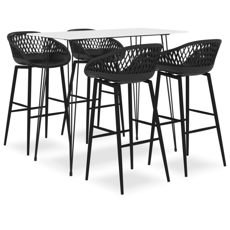 5 pcs conjunto de bar branco e preto-Conjuntos de móveis para cozinha e sala de jantar-Home Retail