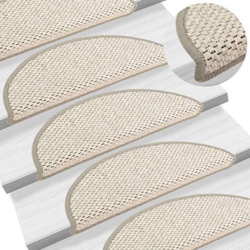 Tapetes escada adesivos aspeto sisal 15 pcs 56x17x3cm bege-Tapetes antiderrapantes para degraus-Home Retail