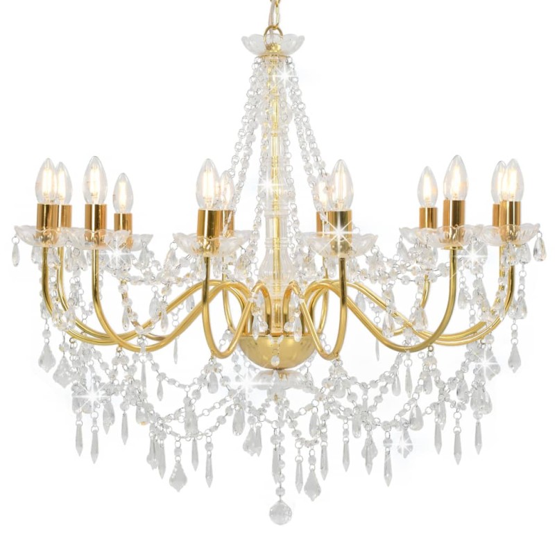 Lustre com contas lâmpadas 12 x E14 dourado-Candelabros-Home Retail