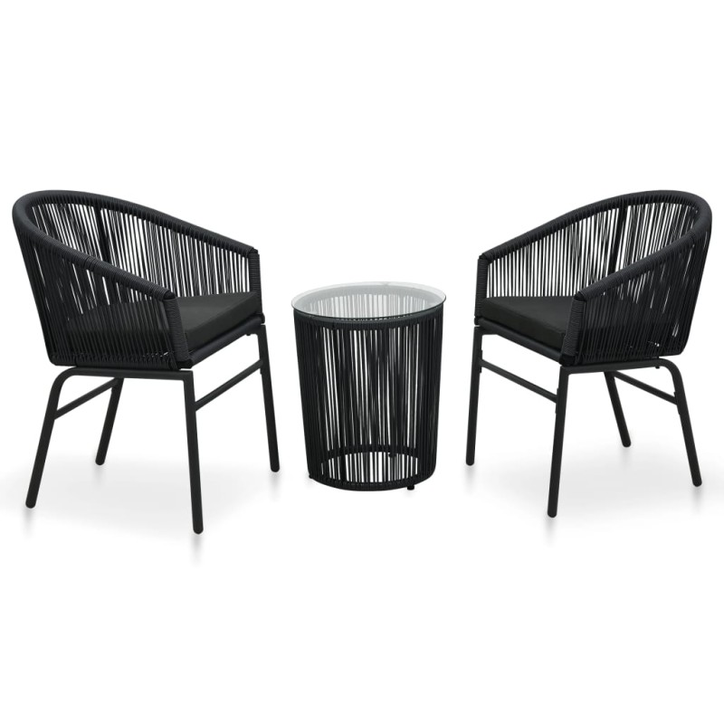 3 pcs conjunto bistrô com almofadões vime PE preto-Conjuntos de jardim-Home Retail