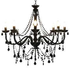 Lustre com contas lâmpadas 8 x E14 preto