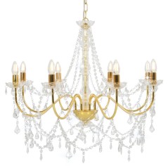 Lustre com contas lâmpadas 8 x E14 dourado