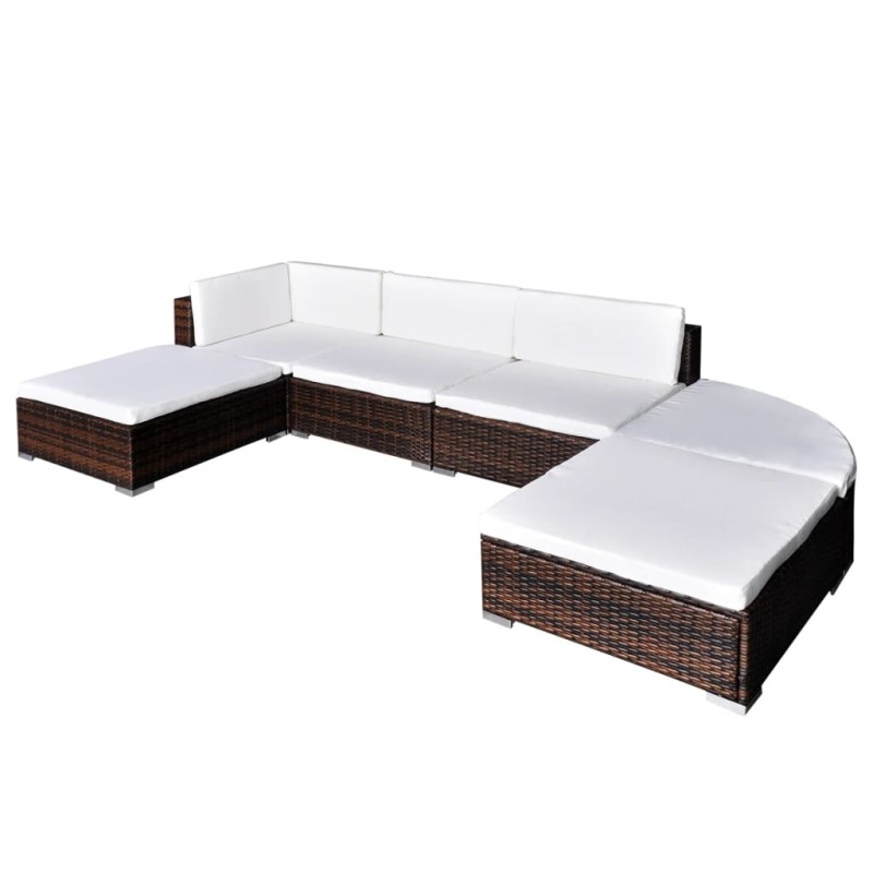 6 pcs conjunto lounge jardim c/ almofadões vime PE castanho-Conjuntos de jardim-Home Retail