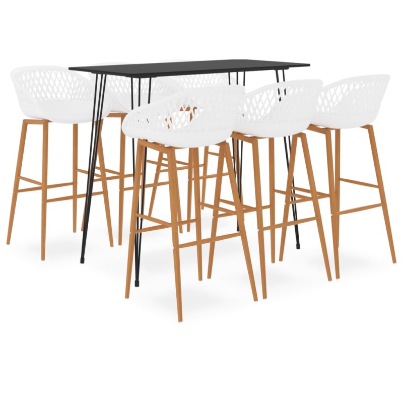 7 pcs conjunto de bar preto e branco-Conjuntos de móveis para cozinha e sala de jantar-Home Retail