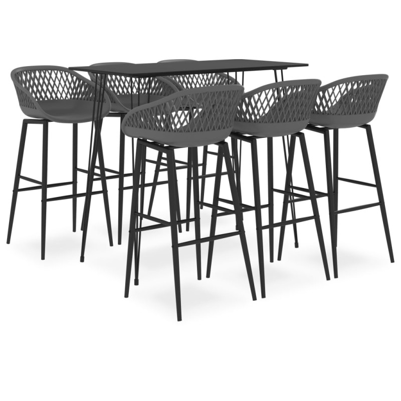 7 pcs conjunto de bar preto e cinzento-Conjuntos de móveis para cozinha e sala de jantar-Home Retail