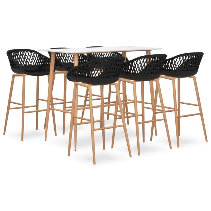 7 pcs conjunto de bar branco e preto-Conjuntos de móveis para cozinha e sala de jantar-Home Retail