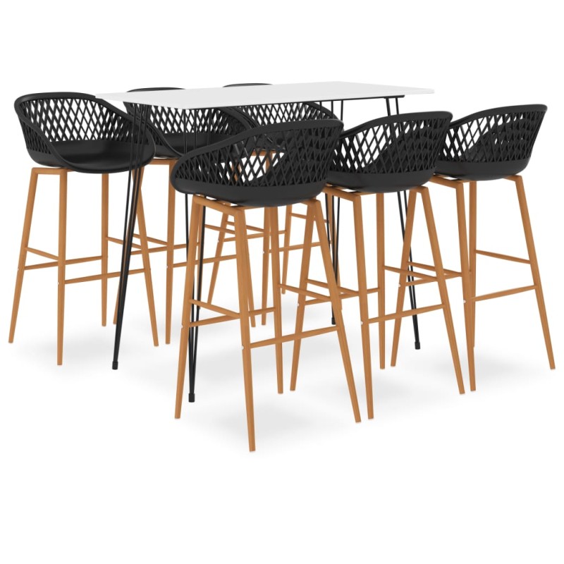 7 pcs conjunto de bar branco e preto-Conjuntos de móveis para cozinha e sala de jantar-Home Retail