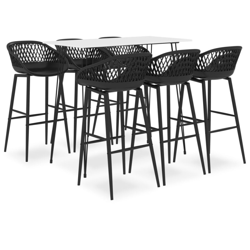 7 pcs conjunto de bar branco e preto-Conjuntos de móveis para cozinha e sala de jantar-Home Retail