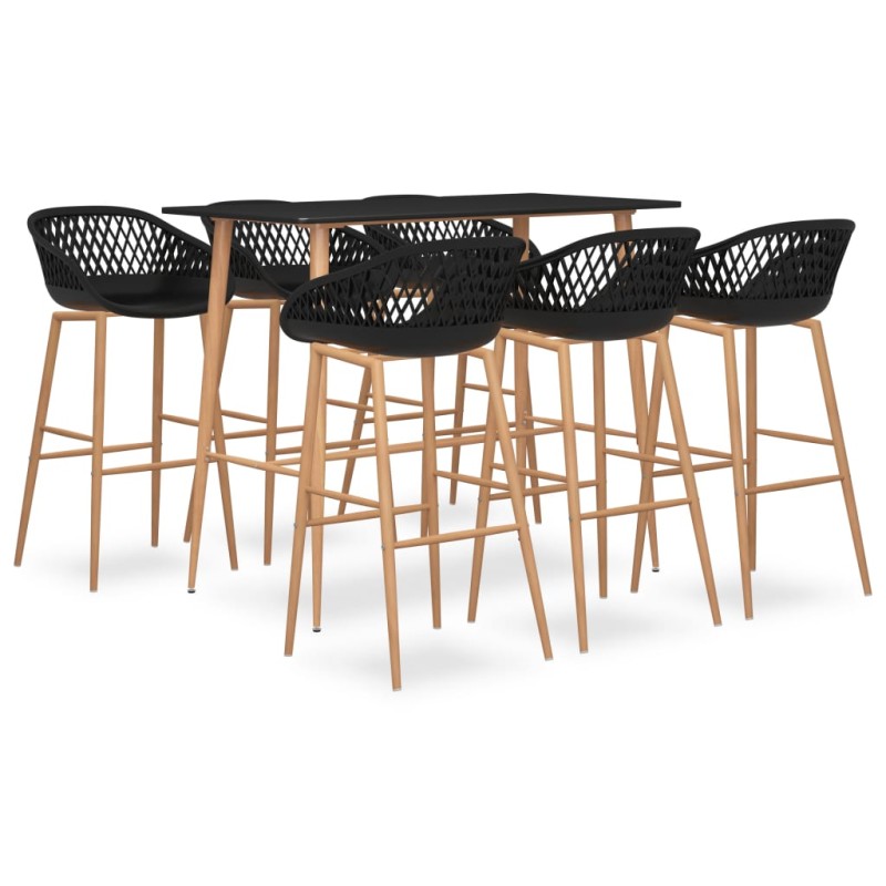 7 pcs conjunto de bar preto-Conjuntos de móveis para cozinha e sala de jantar-Home Retail