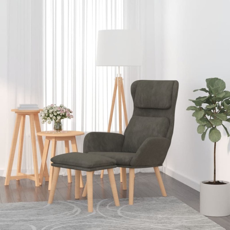 Cadeira de descanso com banco veludo cinzento-escuro-Poltronas-Home Retail