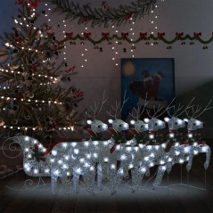 Decoração de Natal renas/trenó p/ exterior 140 LEDs prateado