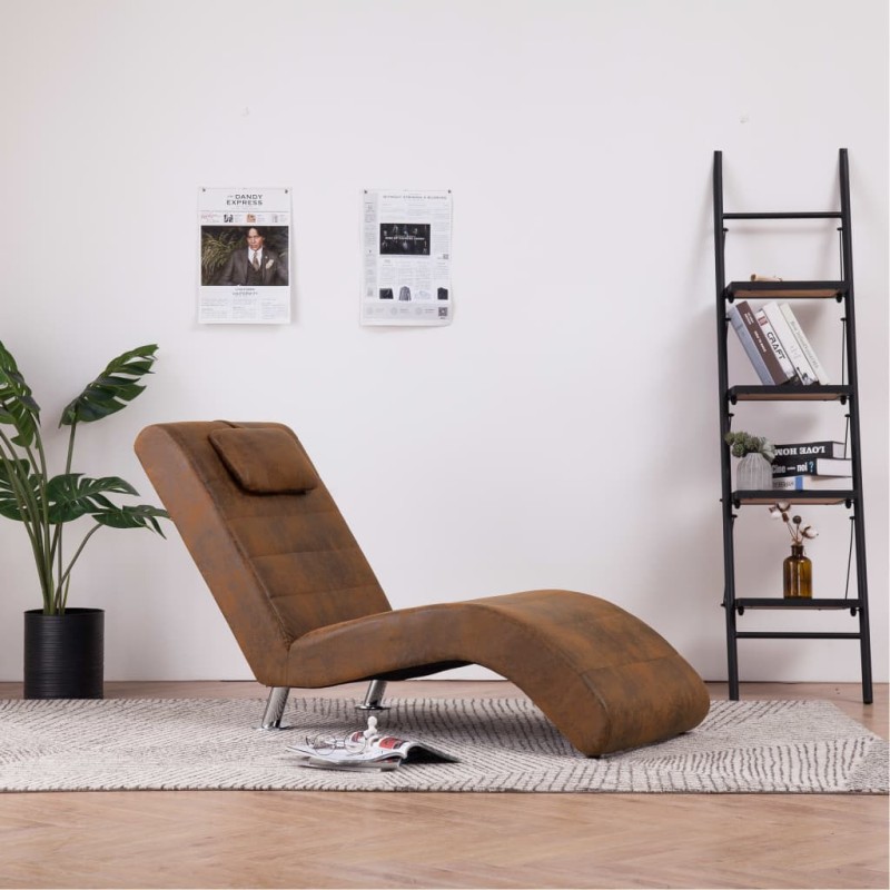 Chaise longue com almofada camurça artificial castanho-Cadeiras de descanso-Home Retail