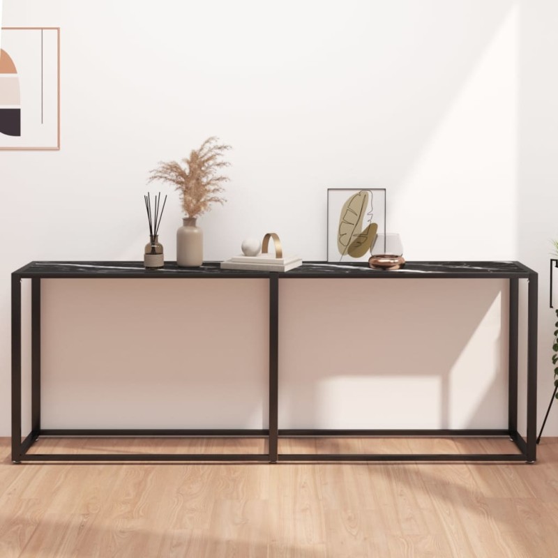 Mesa consola mármore preto 200x35x75,5 cm vidro temperado-Mesas de apoio-Home Retail