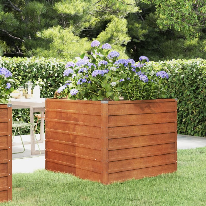 Canteiro de jardim 100x100x77 cm aço corten cor enferrujado-Vasos e floreiras-Home Retail