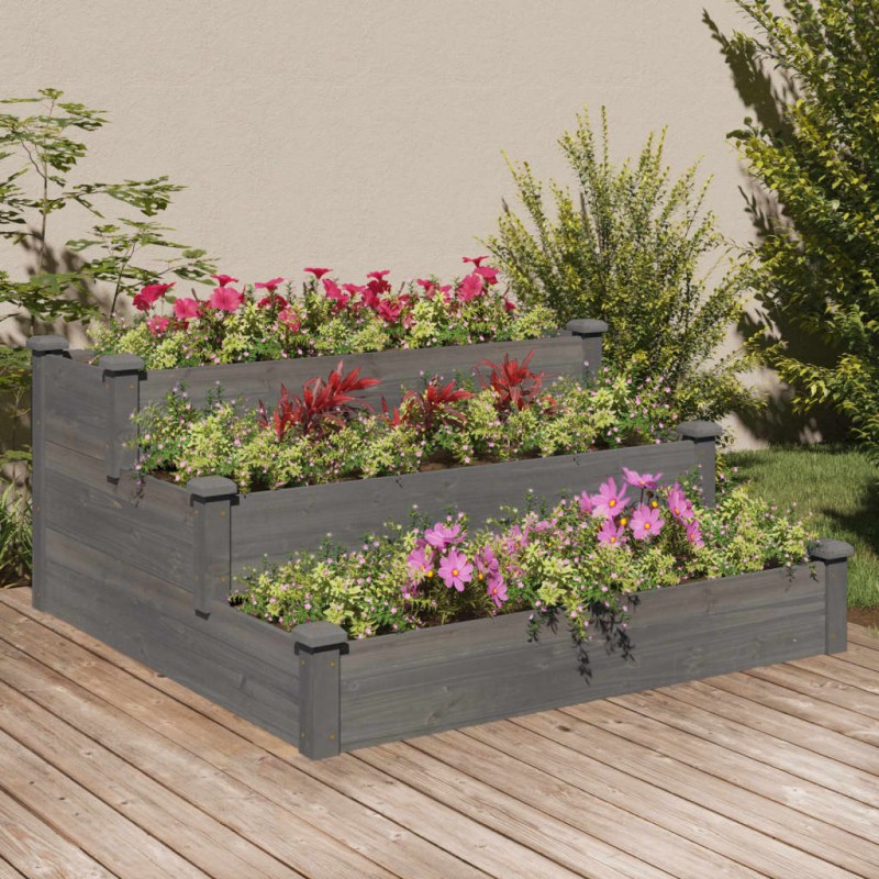 Canteiro elevado de jardim 120x120x56cm abeto maciço cinzento-Vasos e floreiras-Home Retail