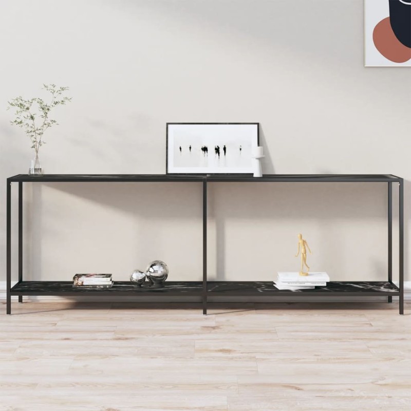 Mesa consola preto 220x35x75,5 cm vidro temperado-Mesas de apoio-Home Retail