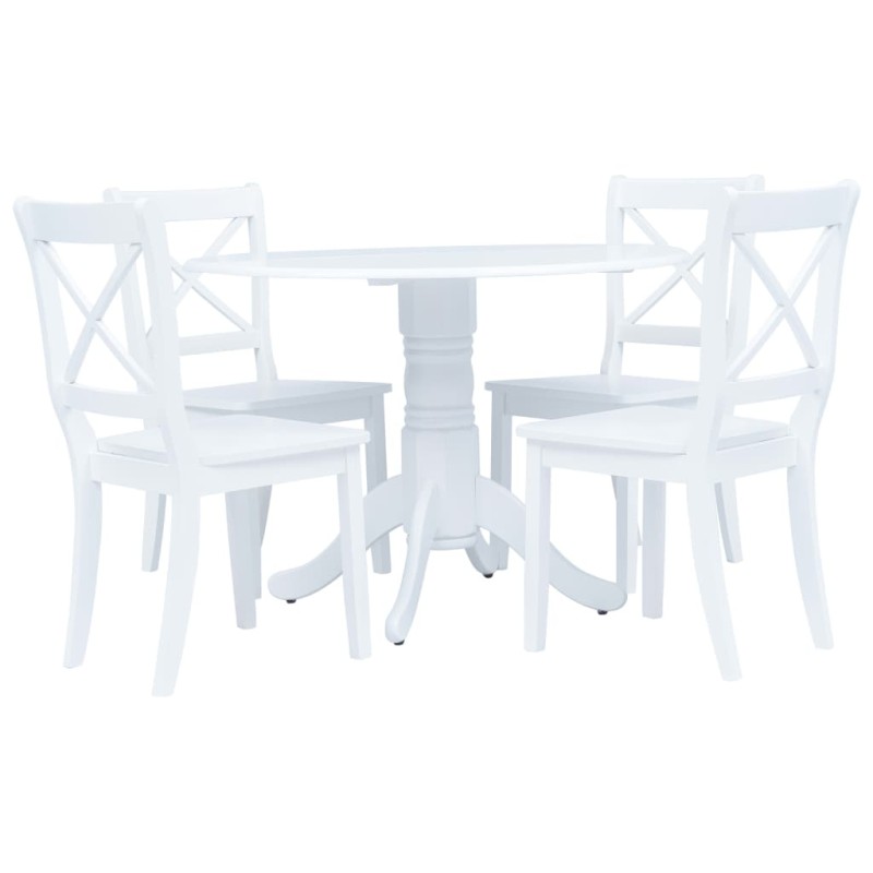 5 pcs conjunto de jantar madeira seringueira maciça branco-Conjuntos de móveis para cozinha e sala de jantar-Home Retail