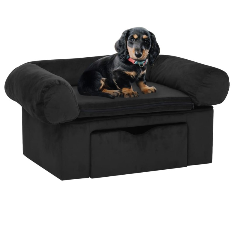 Sofá para cães com gaveta 75x50x38 cm pelúcia preto-Ninhos para cães-Home Retail