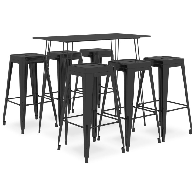 7 pcs conjunto de bar preto-Conjuntos de móveis para cozinha e sala de jantar-Home Retail