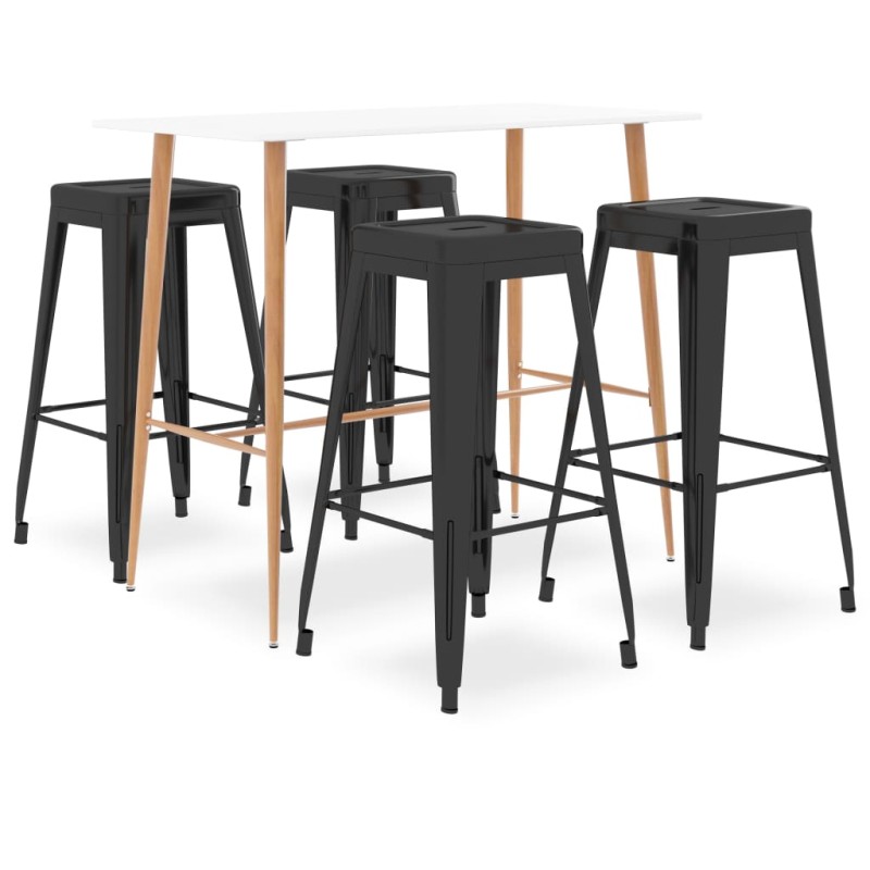 5 pcs conjunto de bar branco e preto-Conjuntos de móveis para cozinha e sala de jantar-Home Retail