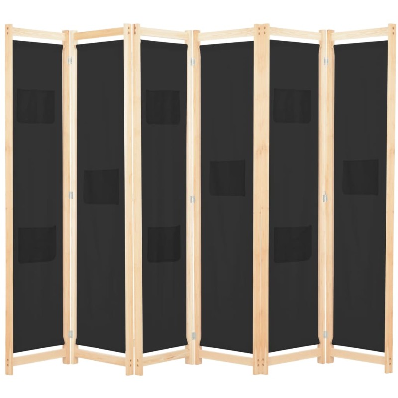 Divisória de quarto com 6 painéis 240x170x4 cm tecido preto-Biombos-Home Retail