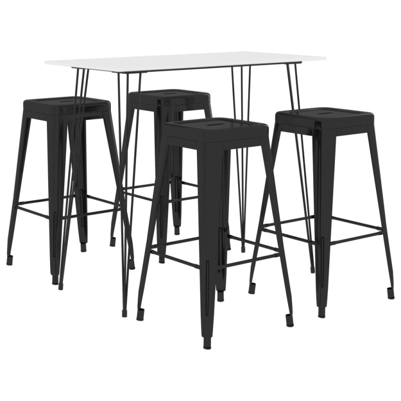 5 pcs conjunto de bar branco e preto-Conjuntos de móveis para cozinha e sala de jantar-Home Retail