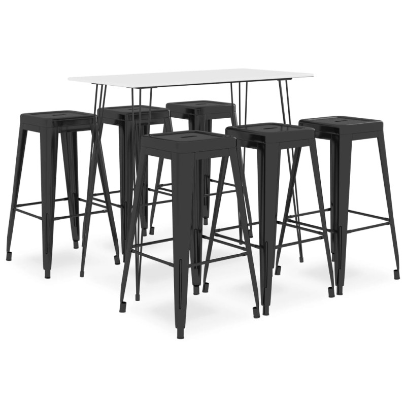 7 pcs conjunto de bar branco e preto-Conjuntos de móveis para cozinha e sala de jantar-Home Retail