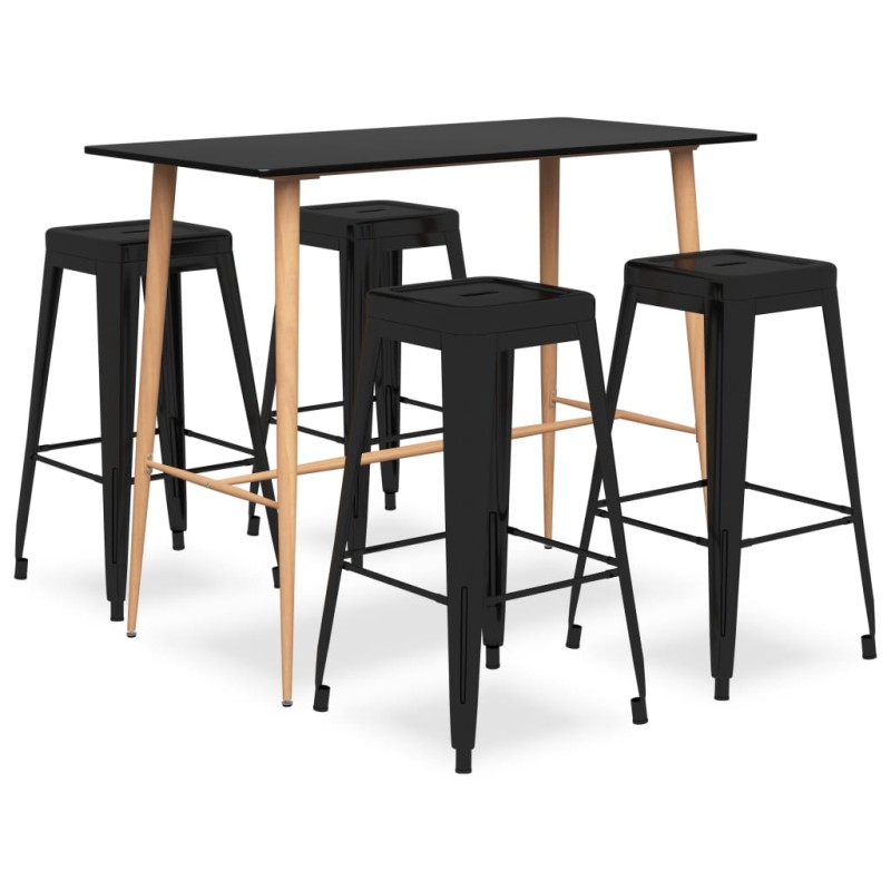 5 pcs conjunto de bar preto-Conjuntos de móveis para cozinha e sala de jantar-Home Retail