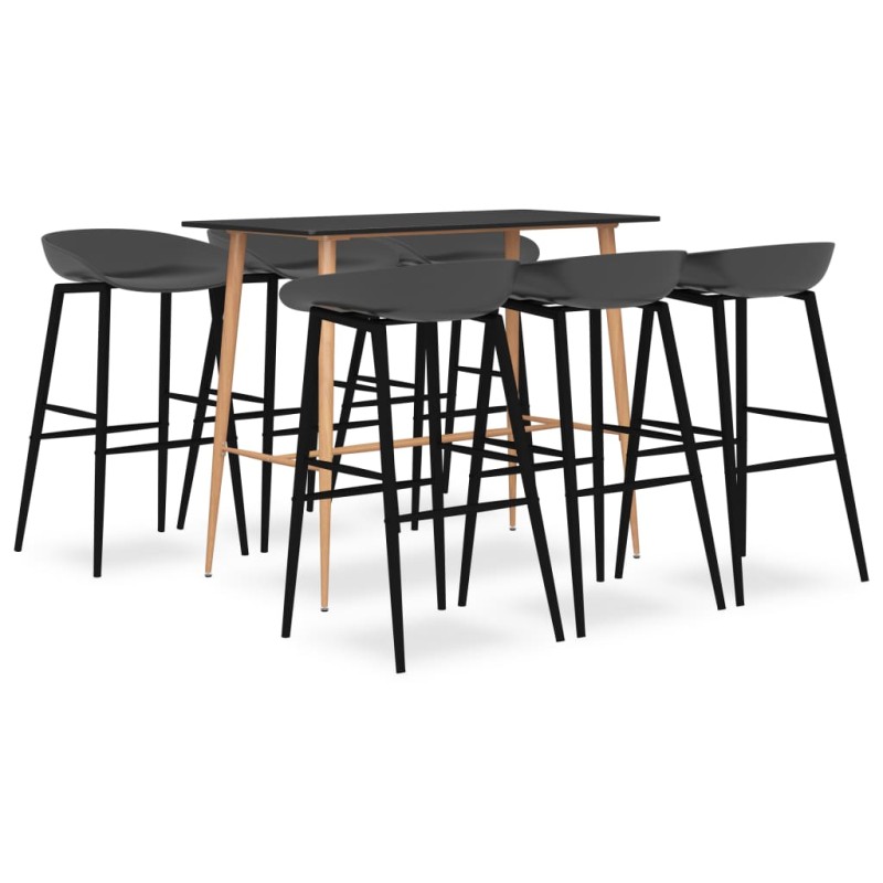 7 pcs conjunto de bar preto e cinzento-Conjuntos de móveis para cozinha e sala de jantar-Home Retail