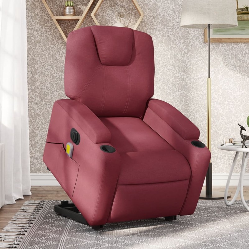 Poltrona elevatória de massagens elétrica tecido vermelho tinto-Poltronas-Home Retail