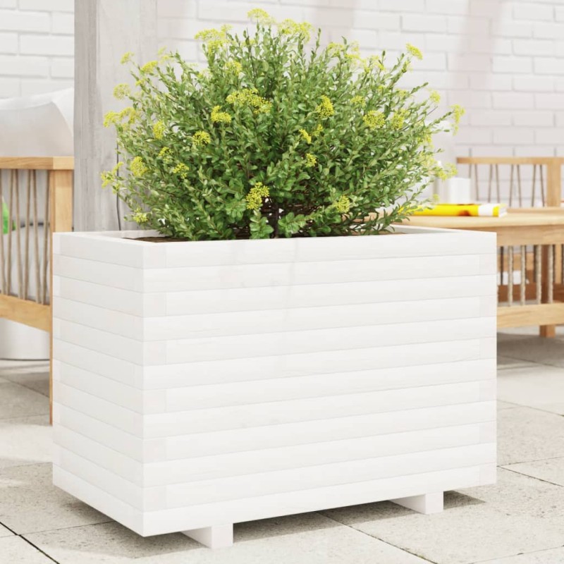 Vaso/floreira de jardim 70x40x49,5 cm pinho maciço branco-Vasos e floreiras-Home Retail