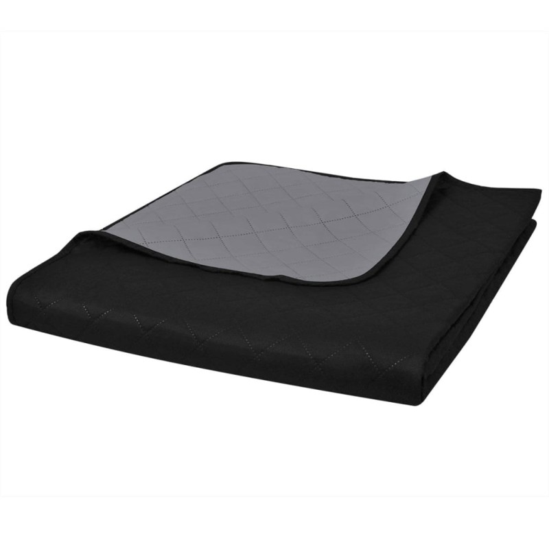 Colcha dupla face acolchoada preto/cinzento 170 x 210 cm-Colchas e mantas-Home Retail