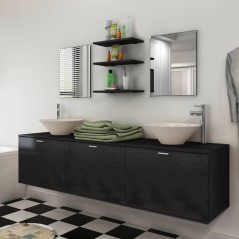 Móveis casa de banho 8 pcs e conjunto lavatório preto